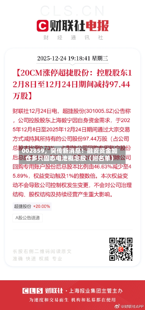 002859，突传新消息！融资资金加仓多只固态电池概念股（附名单）